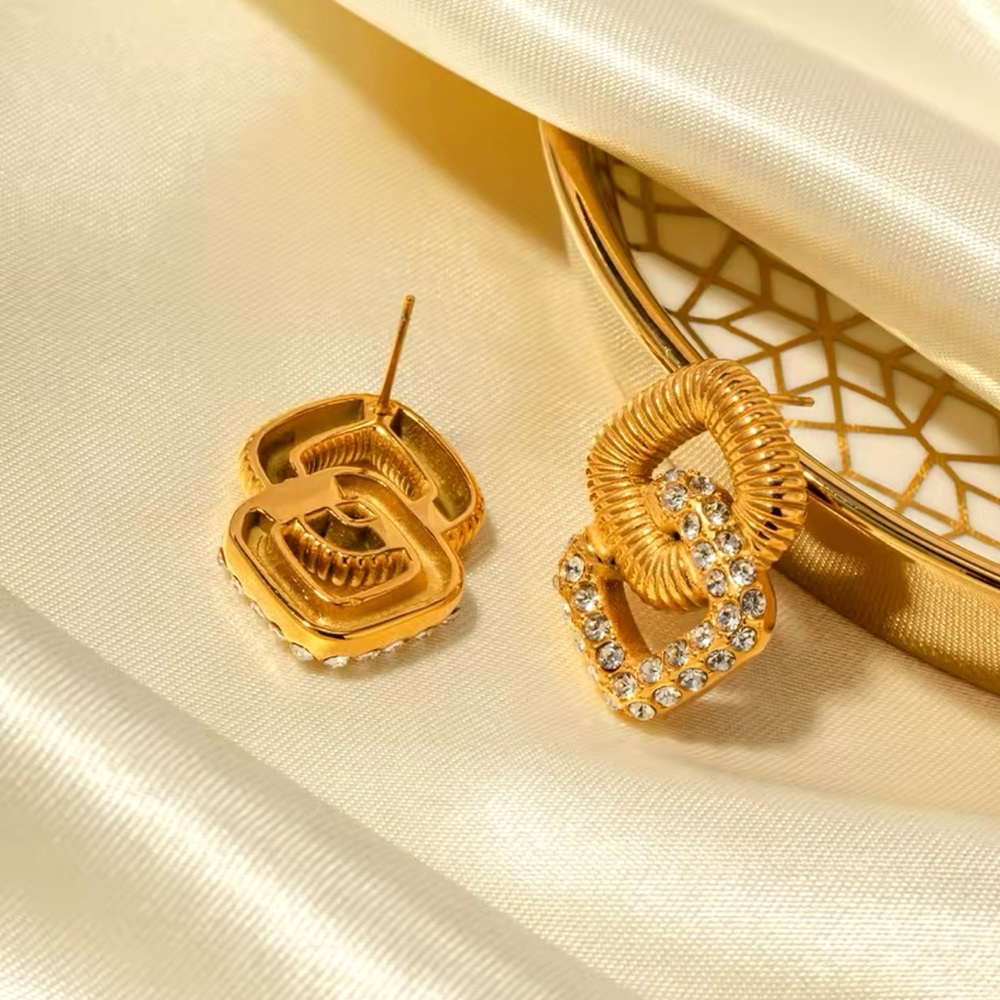 Crystal Vienna Links 18k Gold Plated Stainless Steel Earrings